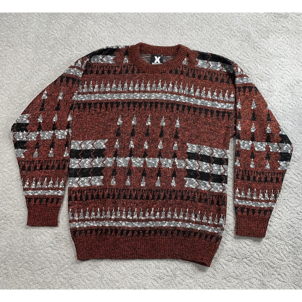XSTATX Vtg Southwest Aztec Knit Sweater Made USA Mens M/L Grandpa - Picture 2 of 6